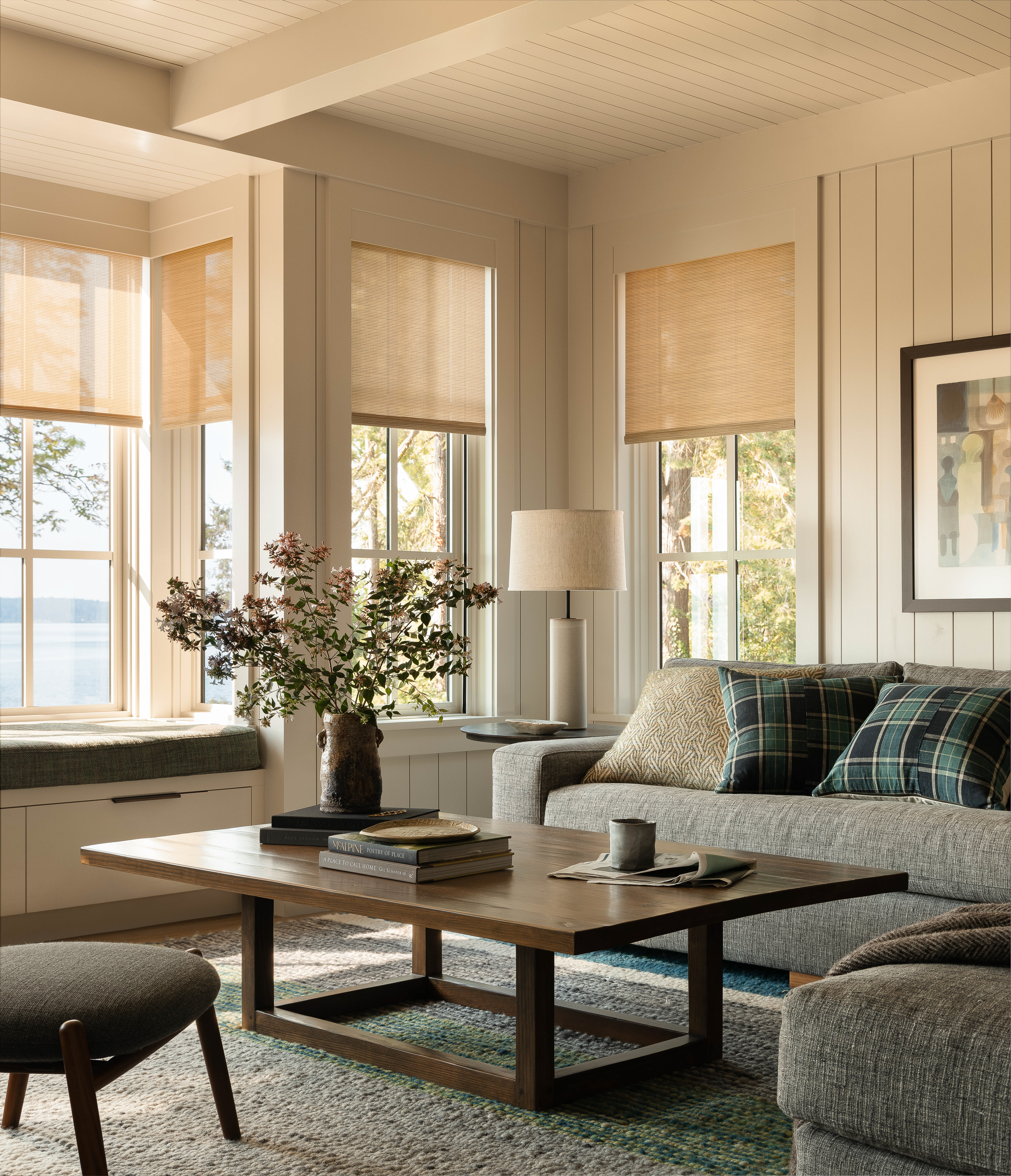 The Woodlake Coffee Table in Light Umber by Shoppe Amber Interiors adds a touch of natural elegance to the family room.